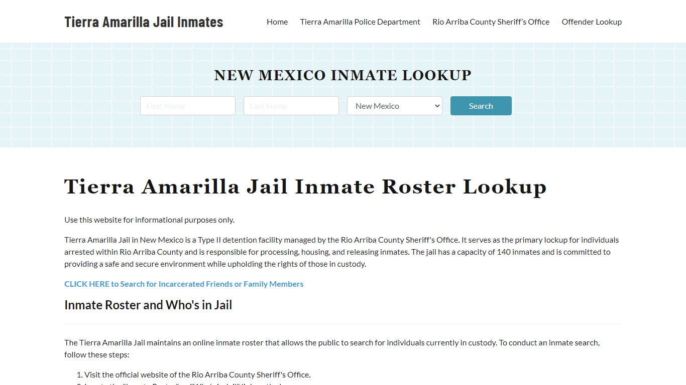 Tierra Amarilla Jail Inmate Roster, Rio Arriba County, NM, Offender Search