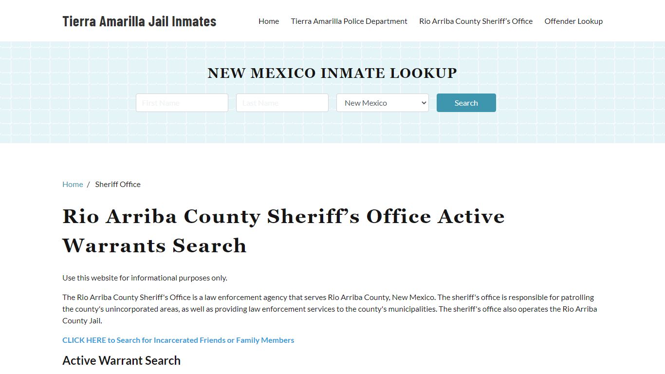 Rio Arriba County Sheriff Office, NM Warrant Lookup - Tierra Amarilla Jail